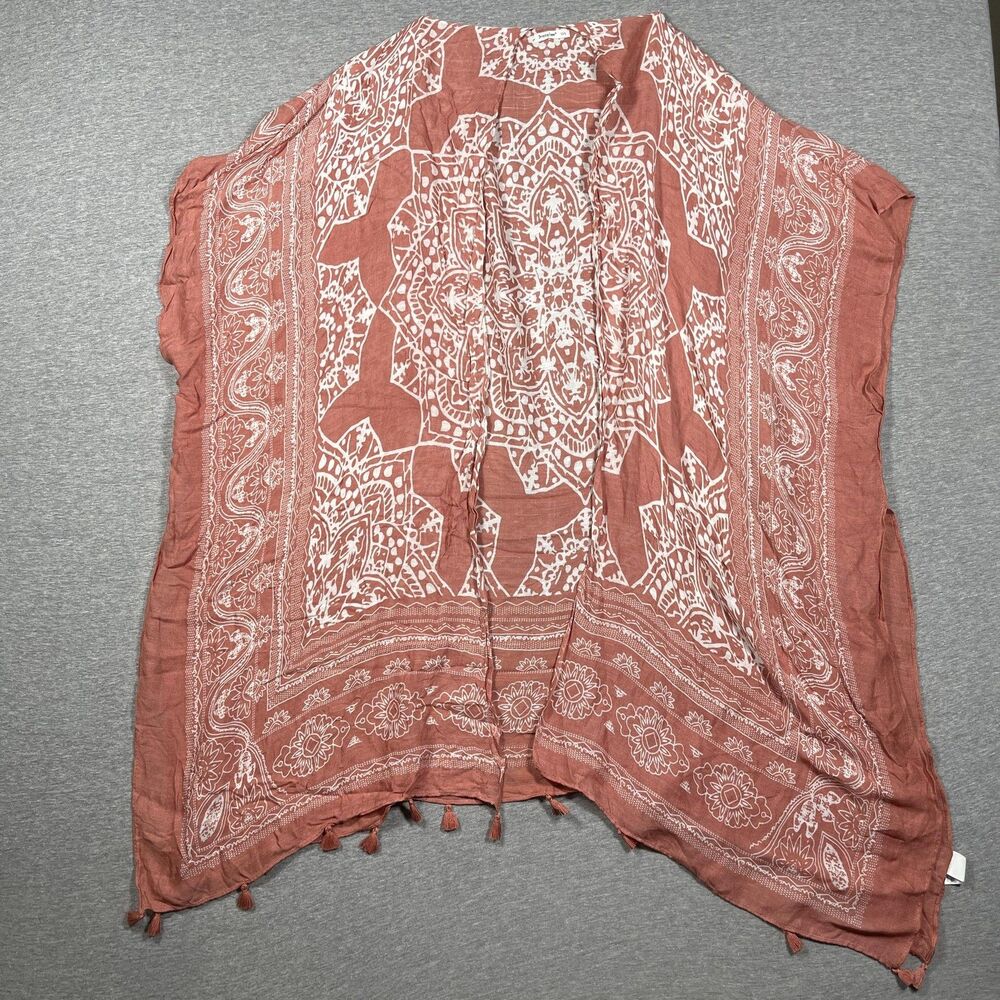 Breezy Lane Kimono Blouse Womens One Size Orange Paisley Tasseled Lightweight